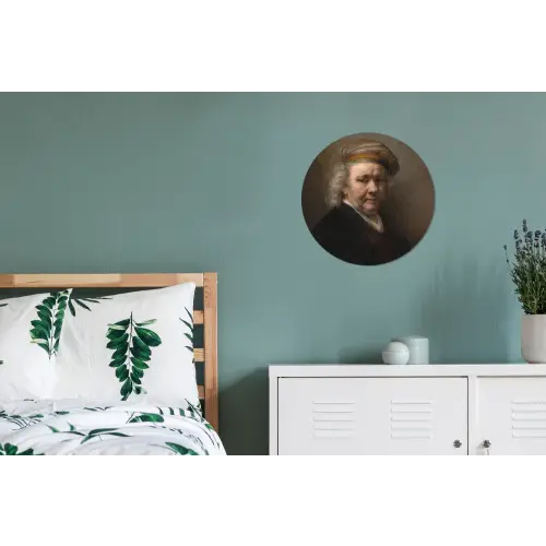 Zelfportret - Schilderij van Rembrandt van Rijn Wandcirkel aluminium klein -slaapkamer