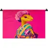 Hagedis - Bloemen - Roze - Kimono Wandkleed katoen klein -zz3d