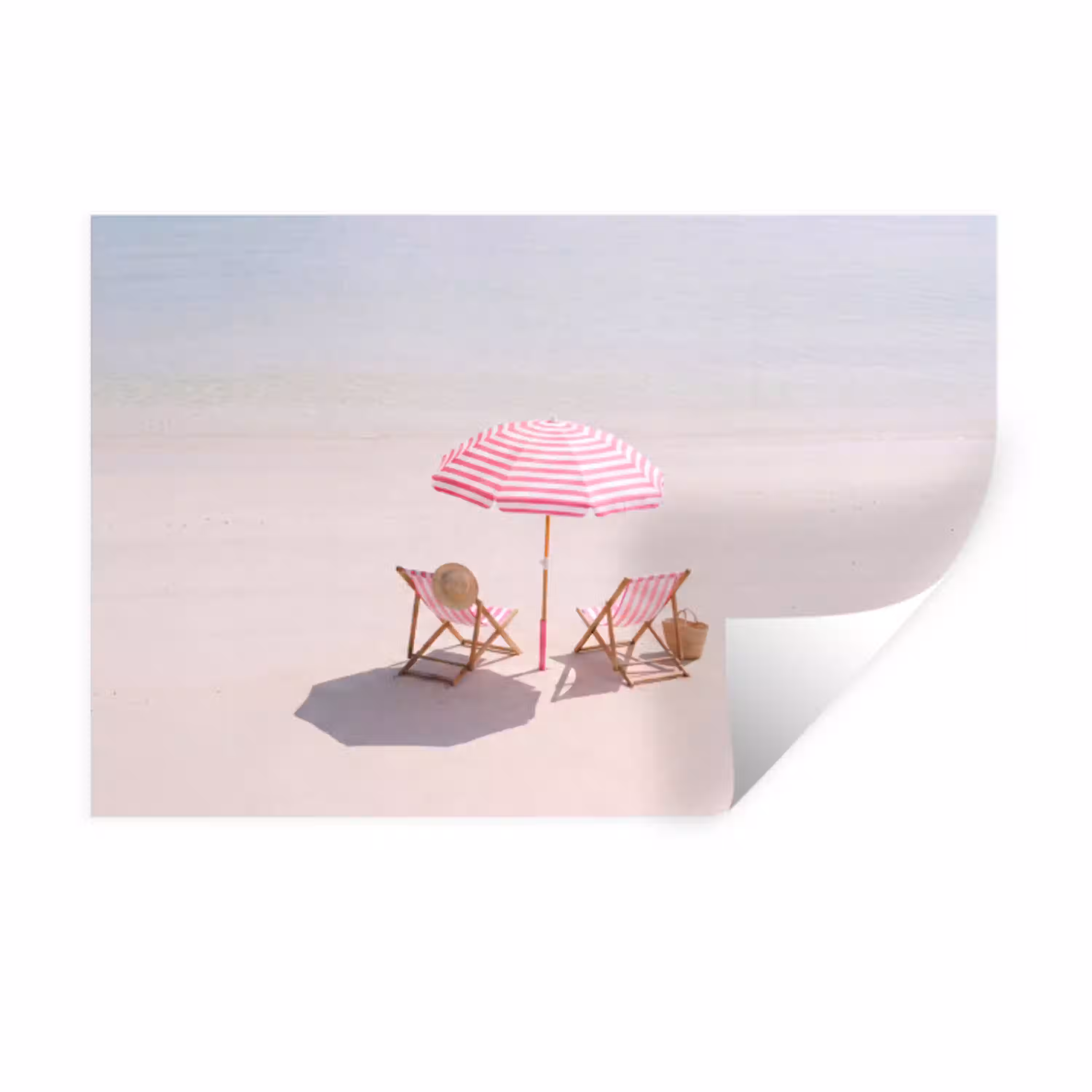 Strand - Parasol - Ligstoel - Zomer - Roze Muursticker klein -3d