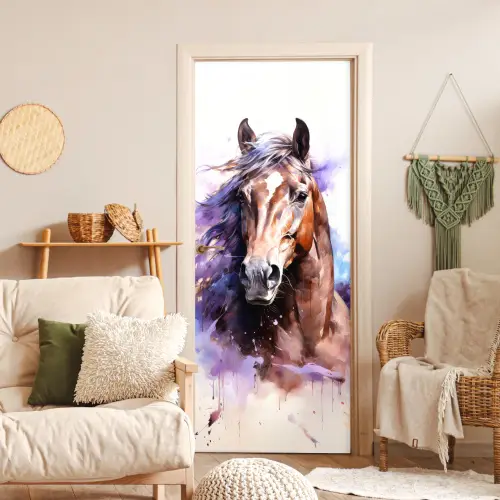 Paard - Dieren - Meisjes - Paars - Bruin deurposter klein -sfeer2
