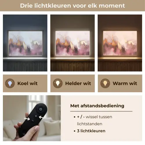 Paars - Abstract - Verf - Goud Light Box met batterij (Wandlamp) middel -USP_lichtkleurNL