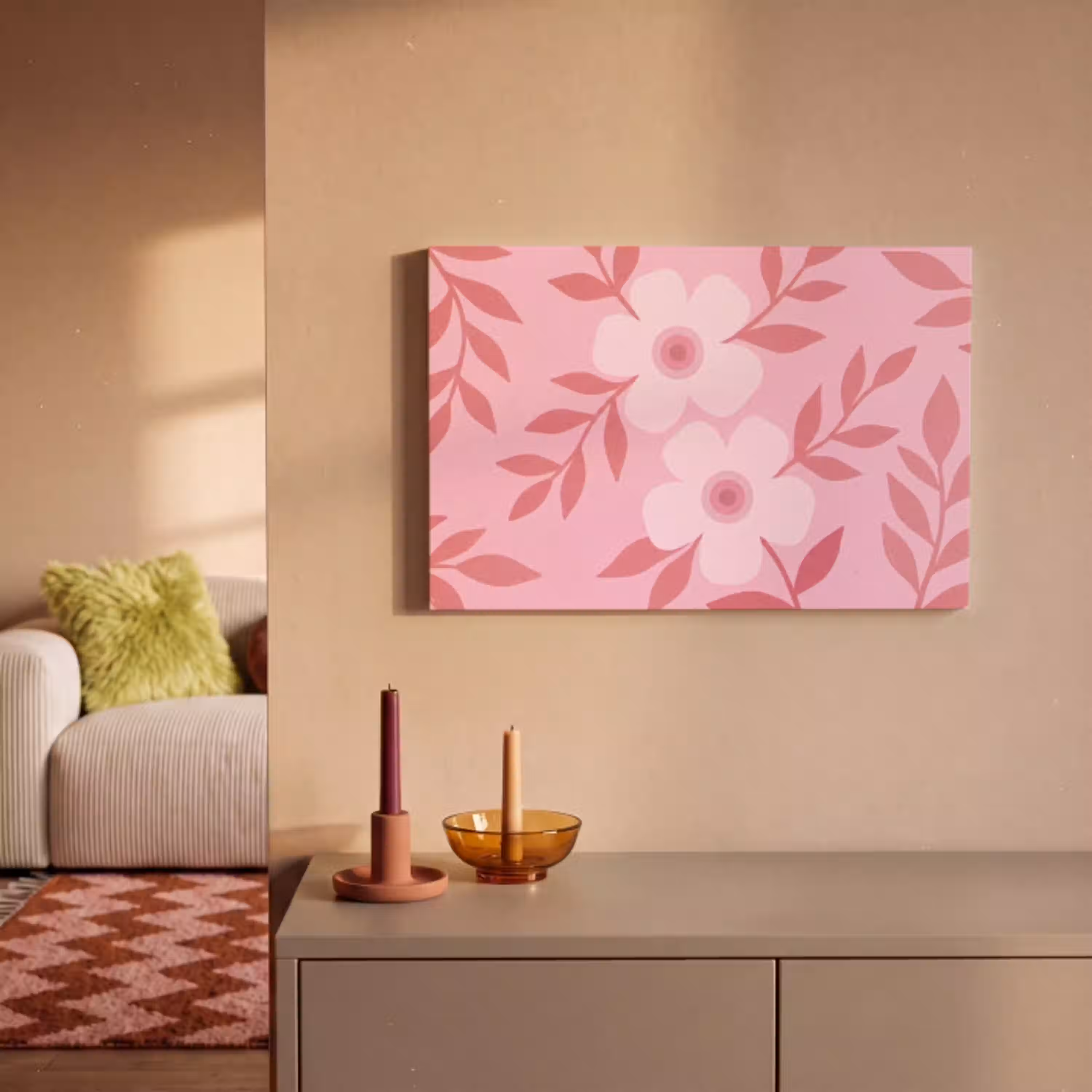 Bloemen - Abstract - Modern - Roze - Natuur canvas 2cm klein -sfeer1