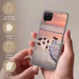 Meeuwen - Strand - Zee - Roze Telefoonhoesje Samsung Galaxy A12 klein -sfeer3_NL