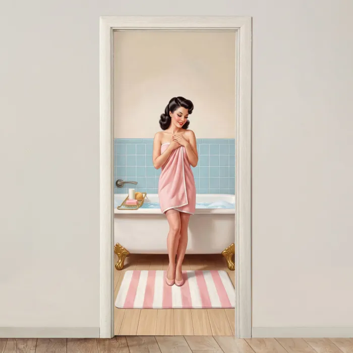 Badkamer - Vrouw - Roze deurposter klein -3d_beige