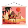 Kameel - Pyramides - Rode zon textielposter latten blank klein -3d
