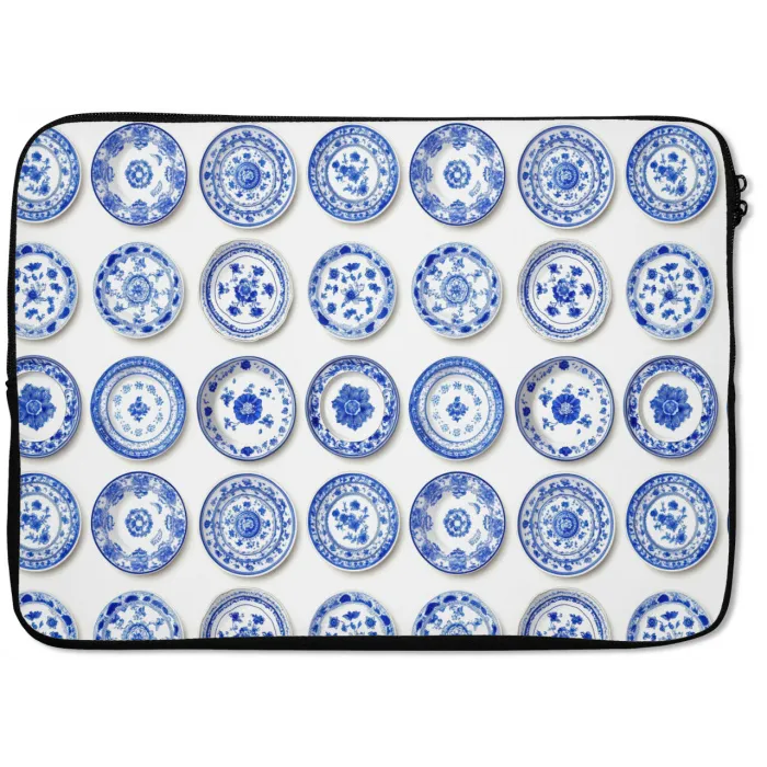 Borden - Bloemen - Patroon - Blauw laptophoes neopreen klein 279 -zkaufland3dotto