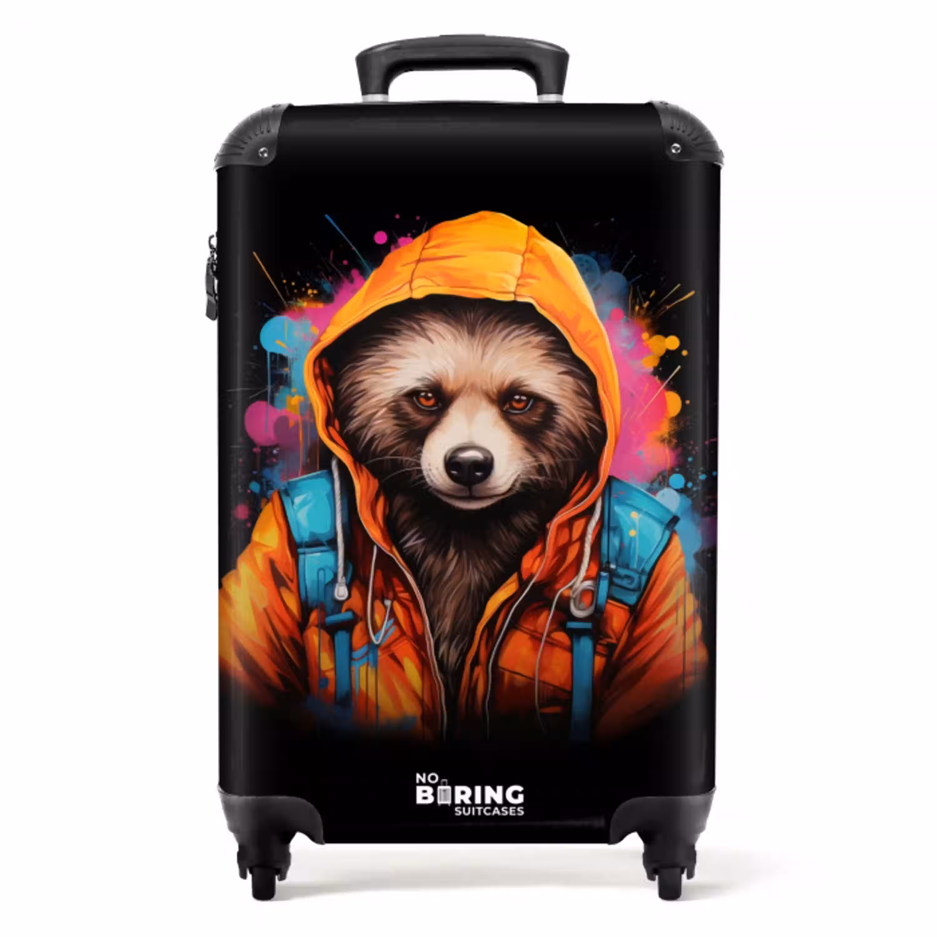 Wasbeer met oranje jas en verfspetters NBS - Handbagage koffer - Unisex middel -productfoto_recht