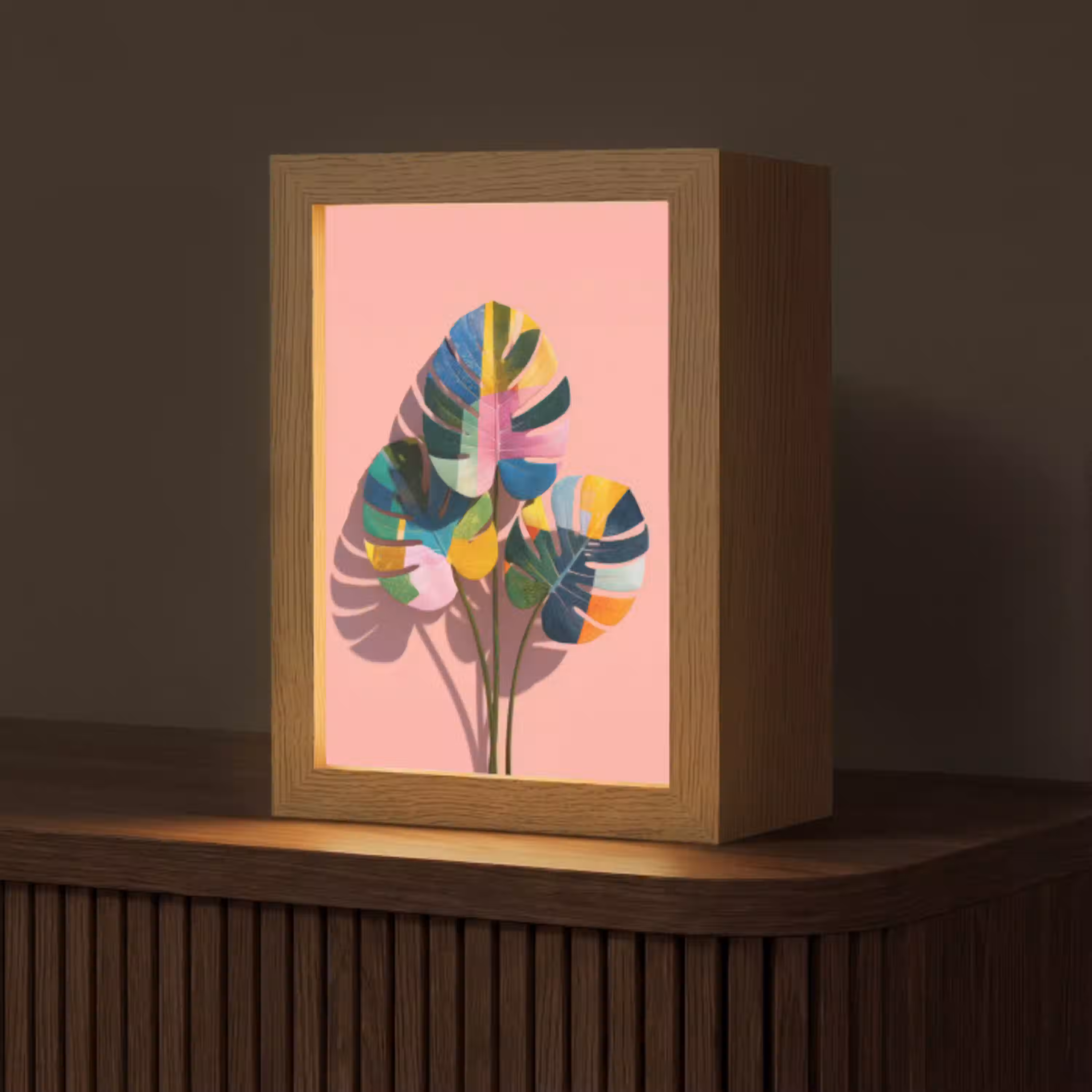 Bladeren - Geschilderd - Vlakken - Kleurrijk Light Box met kabel (Tafellamp) klein -z3d_website