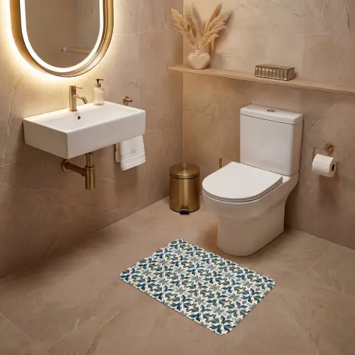 Tegel - Patroon - Blauw - Beige WCmat klein 1009 -sfeer3