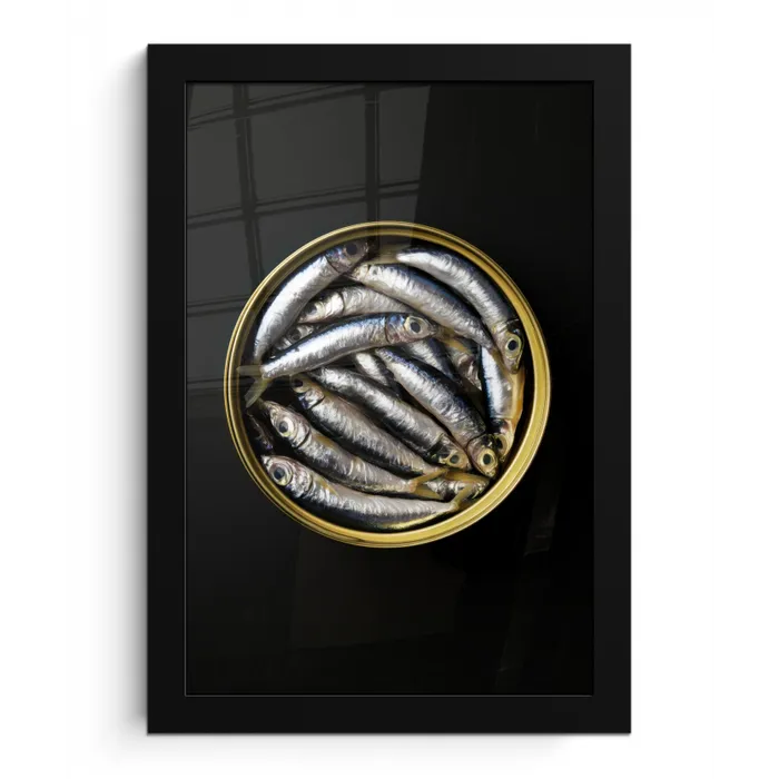 Sardines - Vissen - Rond - Zwart fotolijst zwart zonder passe partout klein -3d