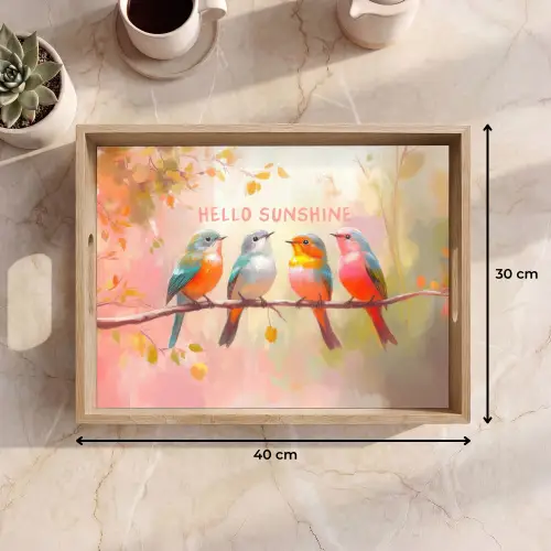 Vogels - Tak - Quote - Roze Dienblad Rechthoek middel -USP_Formaat