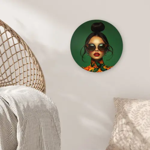 Vrouw - Groen - Modern - Bril - Abstract Wandcirkel kunststof plaat 5mm dik klein -sfeer5