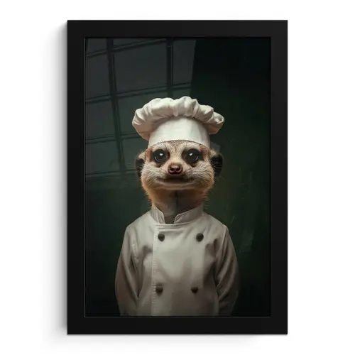 Dier - Kok - Stokstaartje fotolijst zwart zonder passe partout klein -3d