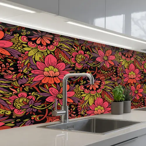Bloemen - Bladeren - Design keuken achterwand 2 middel 871 -3d_schuin