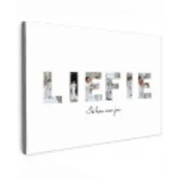 Liefie - Lettercollage Tuinposter op houten frame 2 cm dik klein -3d
