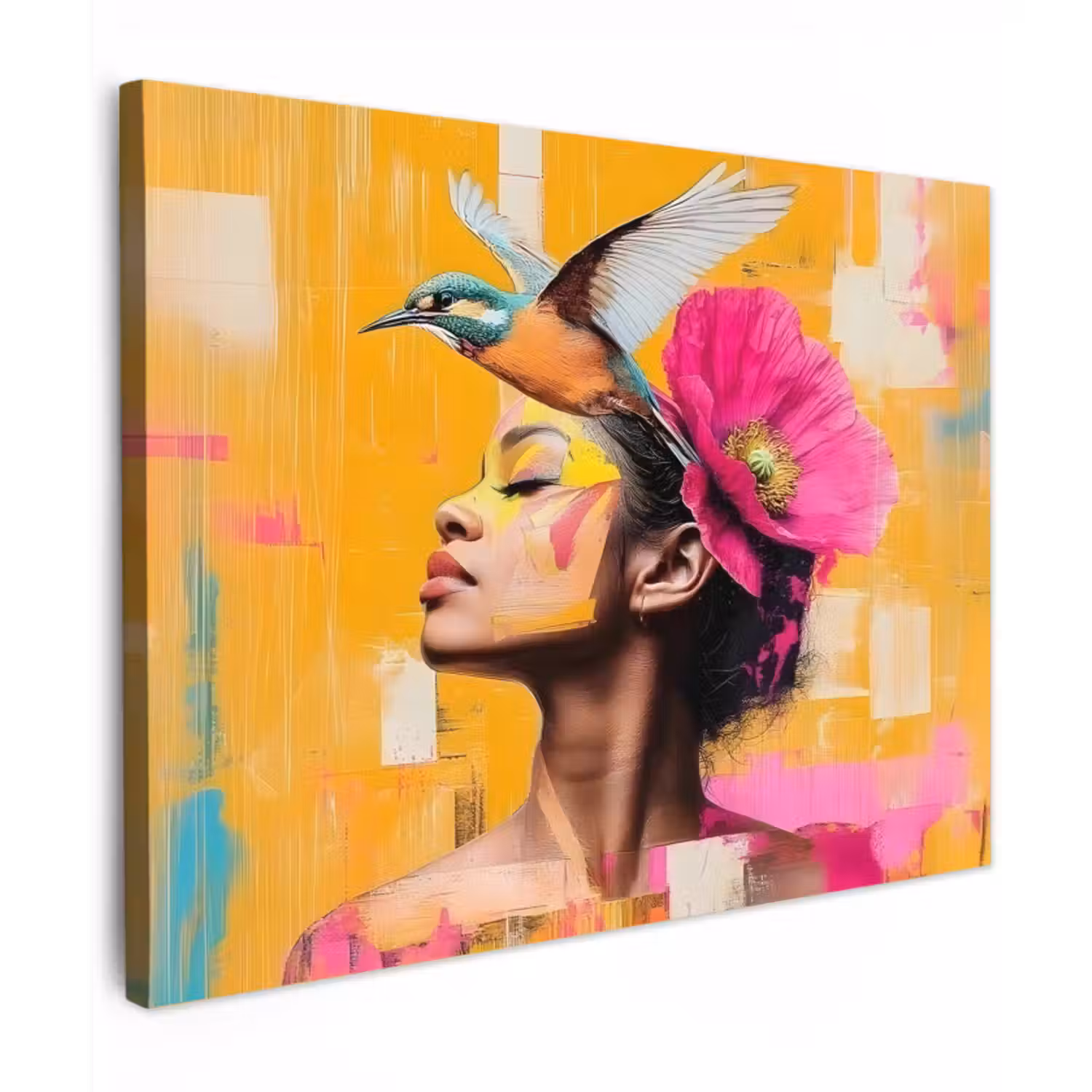 Canvas schilderij - Vogel - Vrouw - Abstract - Bloem