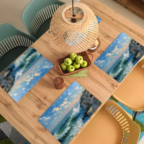 Zee - Golven - Rotsen - Meeuwen Placemat vinyl groot -zzsfeer5_Kitchenyeah-website