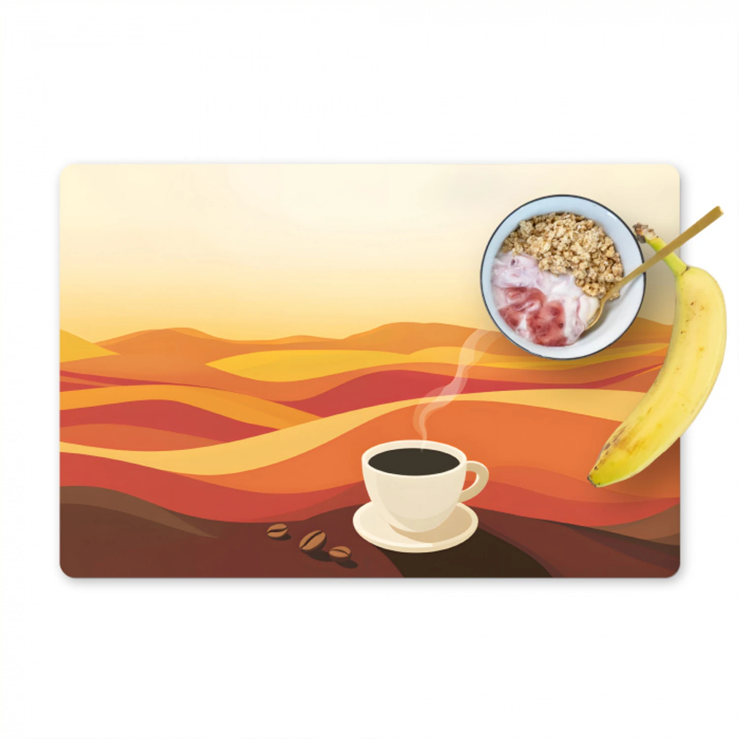 Koffie - Landschap - Oranje - Koffiebonen Placemat vinyl groot -zzzproduct_Kitchenyeah-website