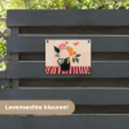 Vaas - Bloemen - Vlinder - Rood tuinposter los doek klein -sfeer3