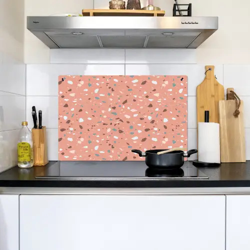 Terrazzo -  Patroon - Kleurrijk - Roze - Blauw Inductie beschemer met haakjes klein 777 -sfeer2