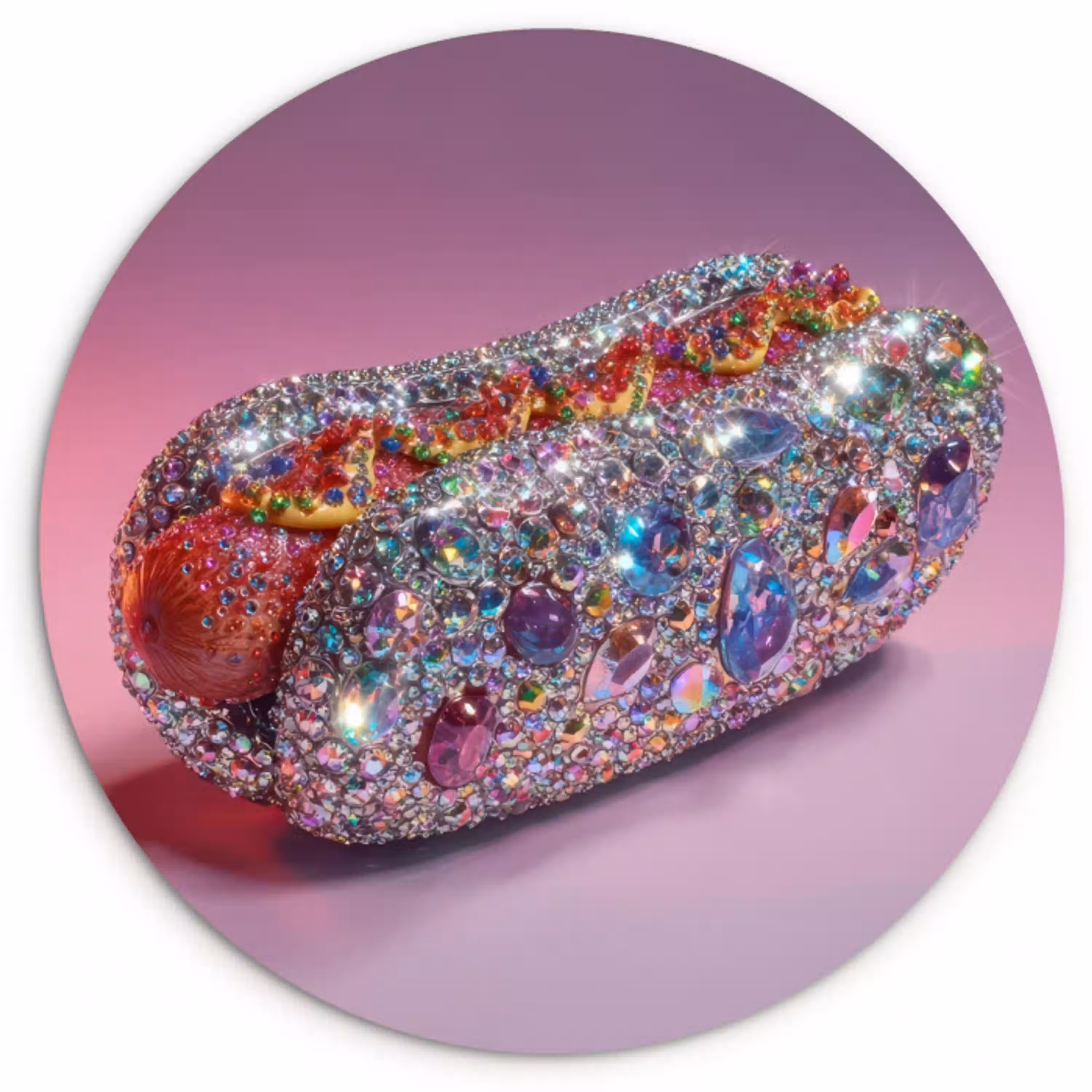 Hotdog - Steentjes - Glitters - Paars Wandcirkel kunststof plaat 5mm dik klein -3d
