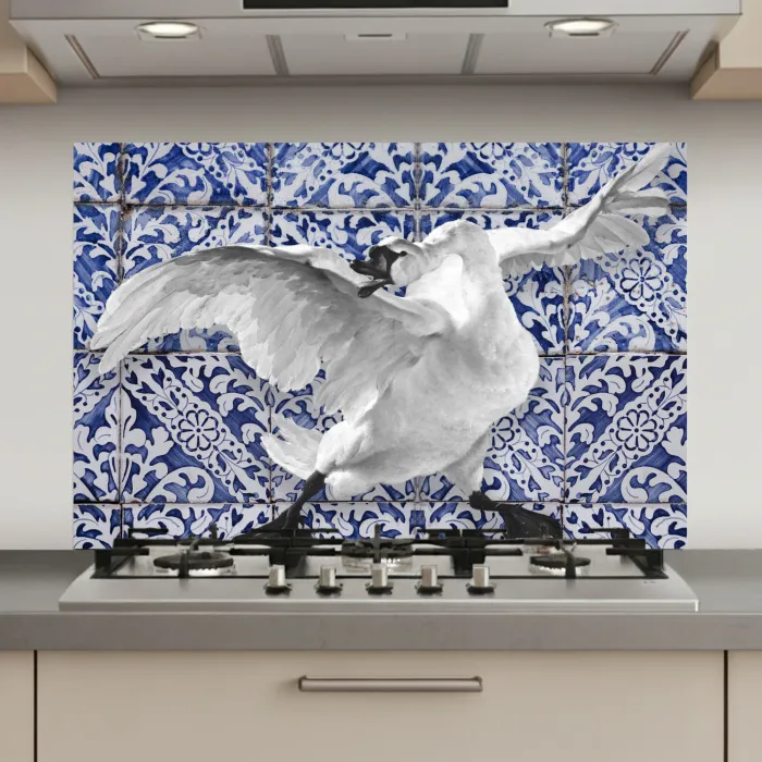 Zwaan - Kunst - Delfts blauw - Schilderij - Oude meesters keuken achterwand spatscherm klein -3d_website