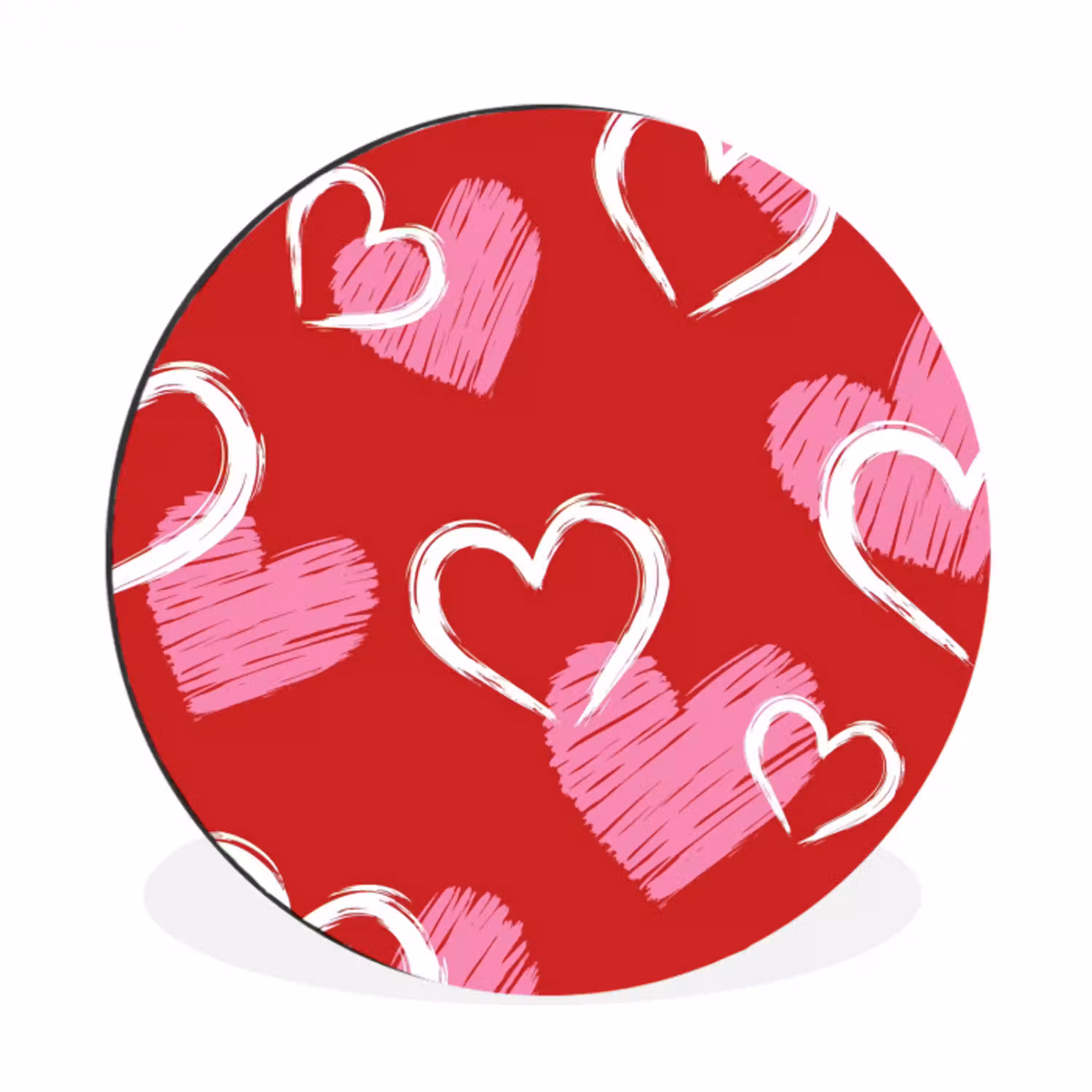 Patroon - Hartjes - Roze - Valentijn Wandcirkel aluminium klein -3d