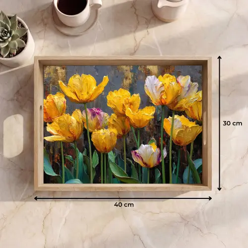 Tulpen - Geel - Penseelstreken - Abstract Dienblad Rechthoek middel -USP_Formaat