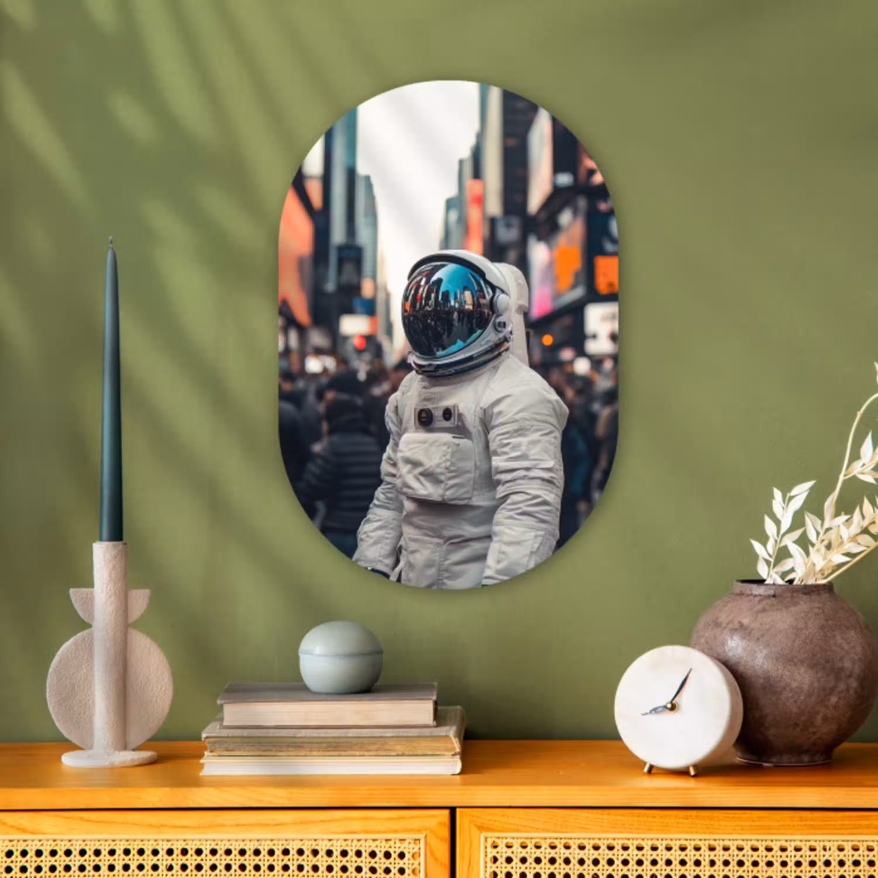 Stad - Mensen - Astronaut - Wit Wandcirkel Ovaal Forex klein -sfeer2