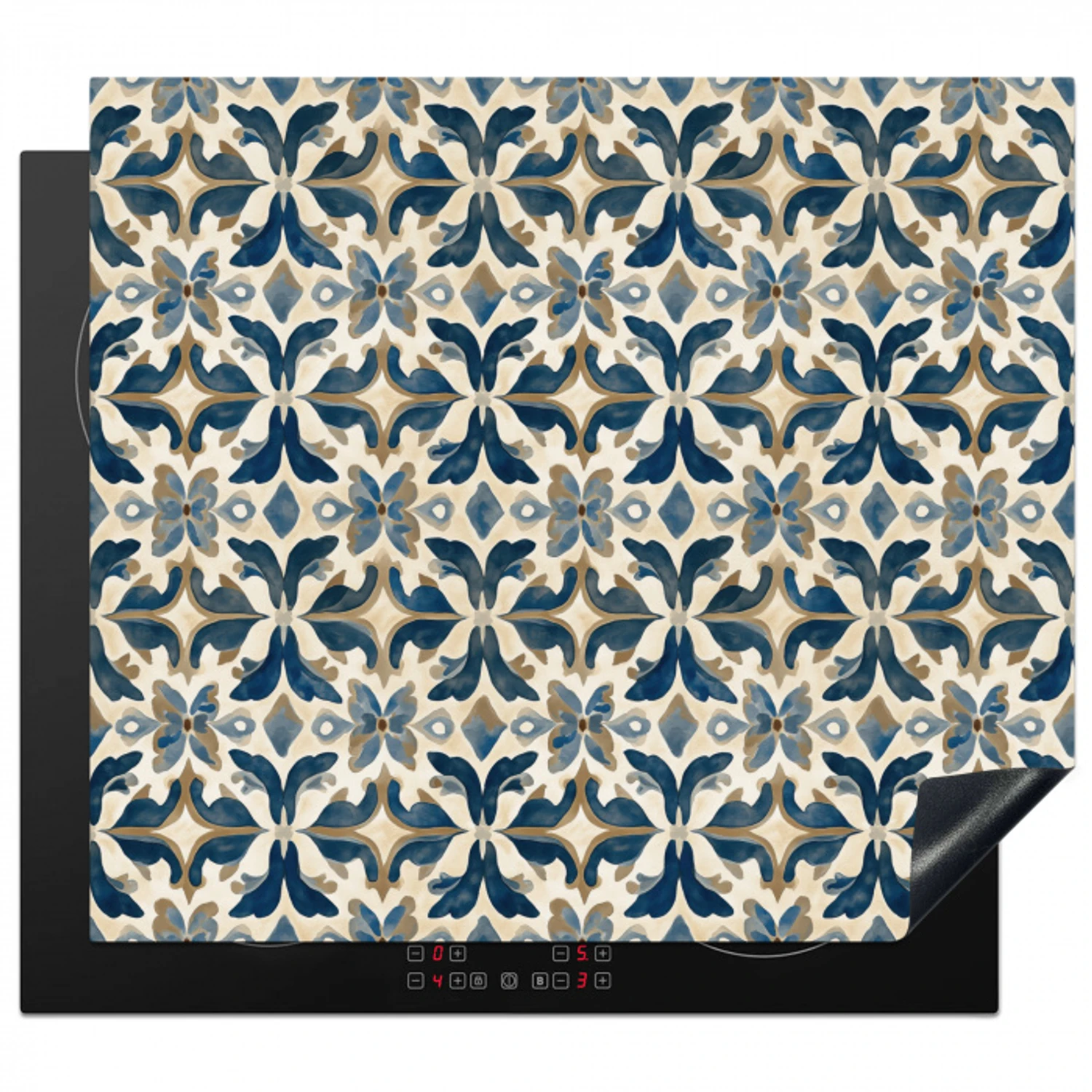 Tegel - Patroon - Blauw - Beige Inductie beschermer vinyl 3mm middel 274 -3d