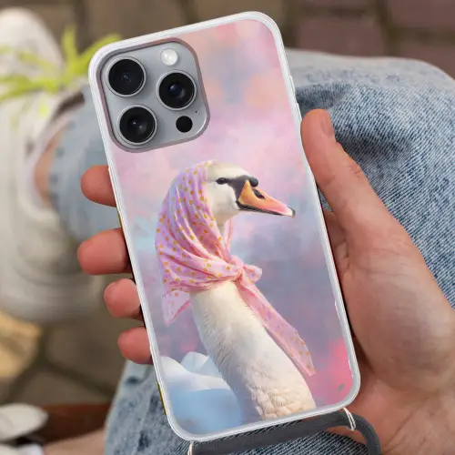 Zwaan - Sjaaltje - Pastelwolken Hoesje iPhone 16 Pro Max met koord klein -sfeer3