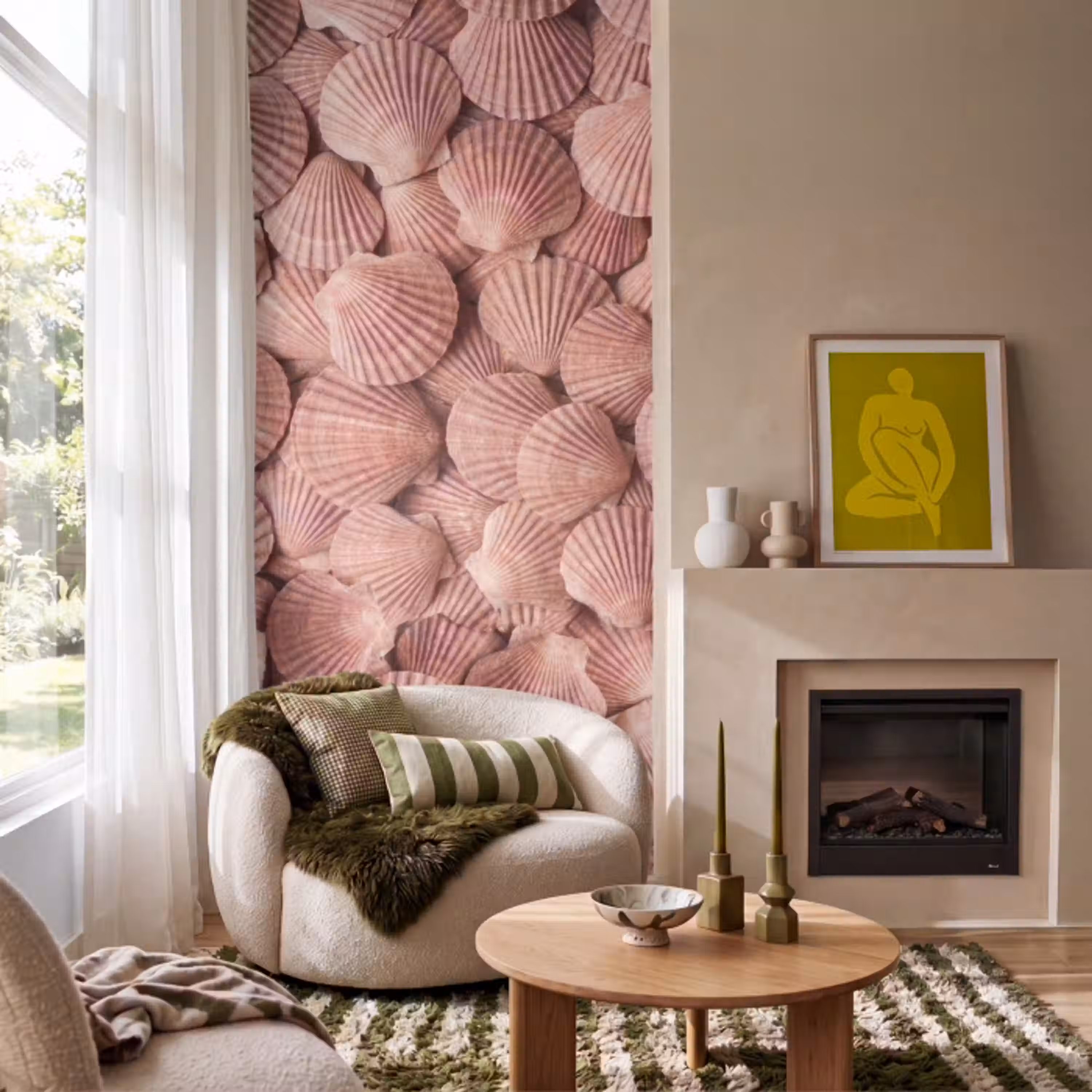 Schelpen - Patroon - Roze Behang Vlies klein -sfeer2