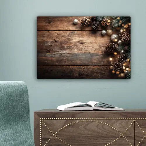 Kersthoekdecoratie - Dennenappels - Lichtjes canvas 2cm klein -sfeer4