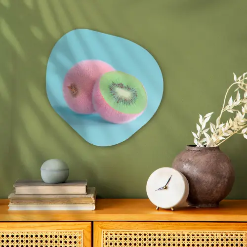 Kiwi - Blauw - Surrealistisch Wandcirkel Organisch Forex 3mm klein -sfeer2