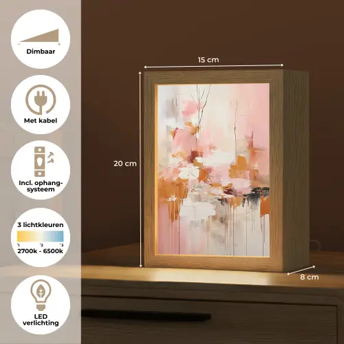 Verf - Roze - Oranje - Abstract - Kunst Light Box met kabel (Tafellamp) klein -USP_NL