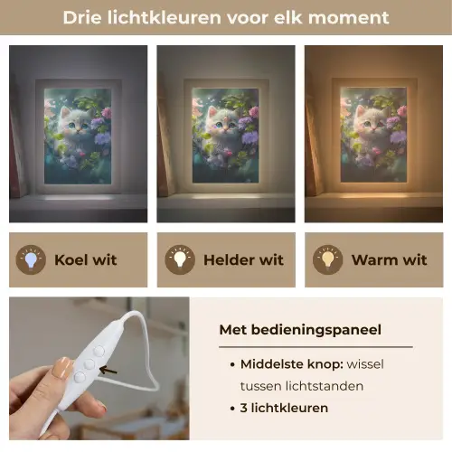 Kitten - Bloemen - Bos - Illustratie - Poes Light Box met kabel klein -USP_lichtkleurNL