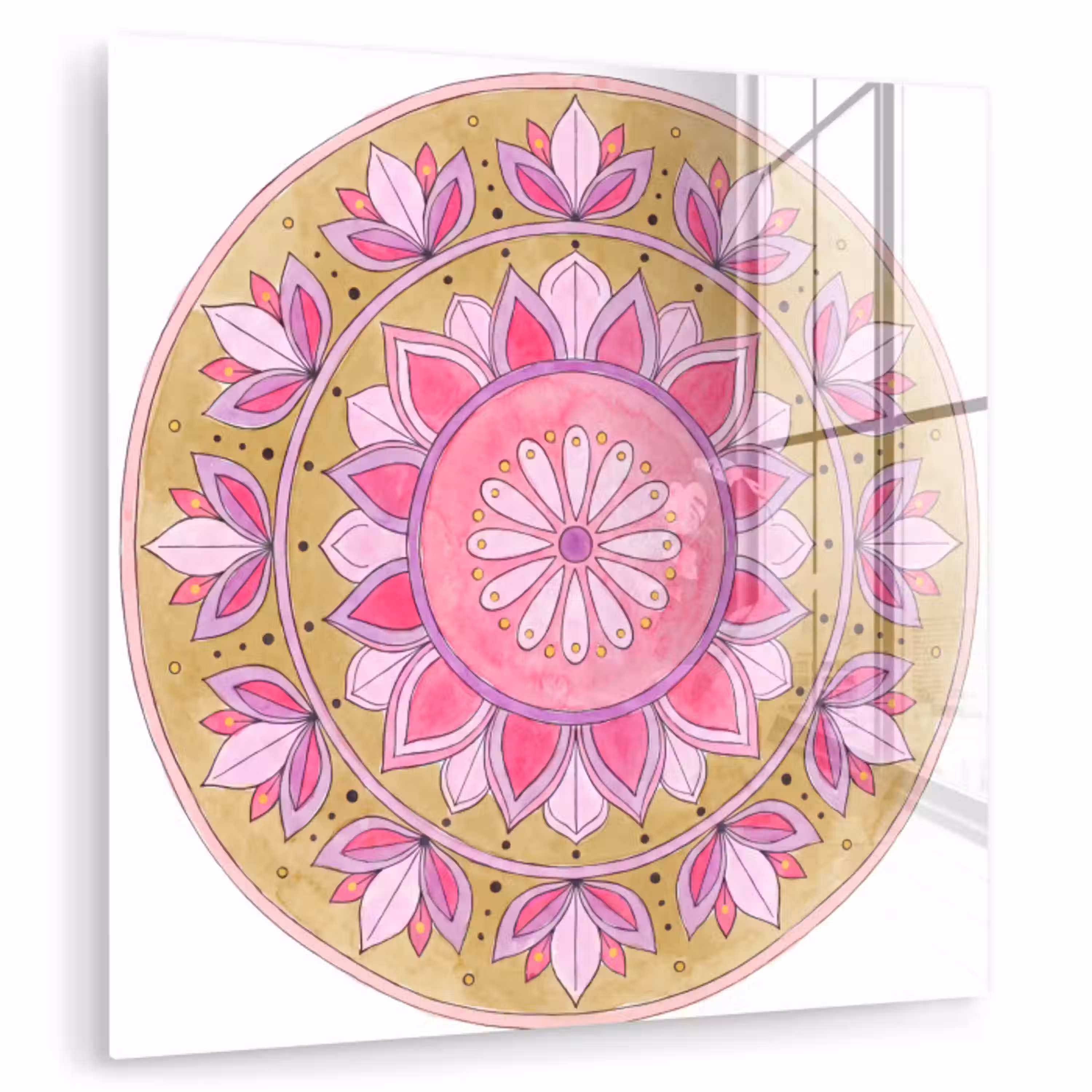 Mandala - Patroon - Kunst - Aquarel - Roze plexiglas 5mm klein -zzzproduct_nieuw