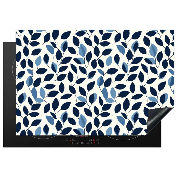 Grafisch - Bladmotief - Diepblauw Inductie beschermer vinyl 3mm klein 276 -3d