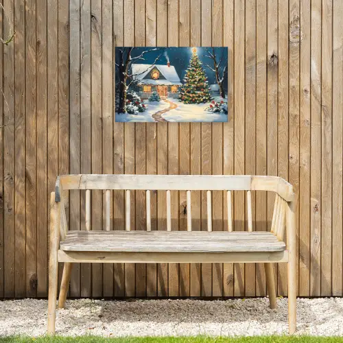 Kerst - Kerstboom - Winter - Huis - Sneeuw Tuinposter op houten frame 2 cm dik klein -sfeer4