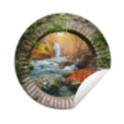 Herfst - Waterval - Natuur - Doorkijk Wandcirkel tuinposter met ringen klein -3d
