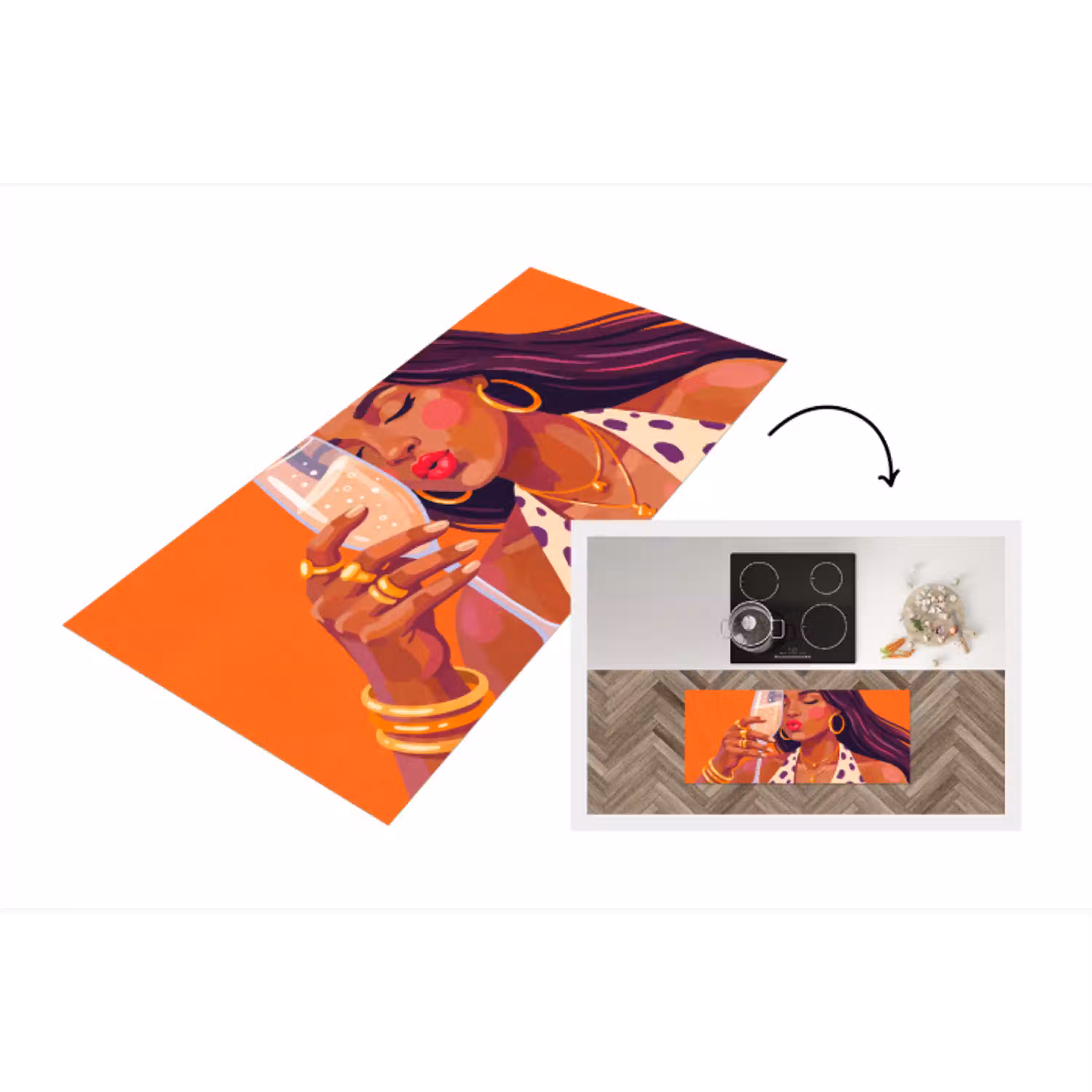 Vrouw - Champagne - Feest - Modern - Oranje Keukenloper - keukenmat middel -3d