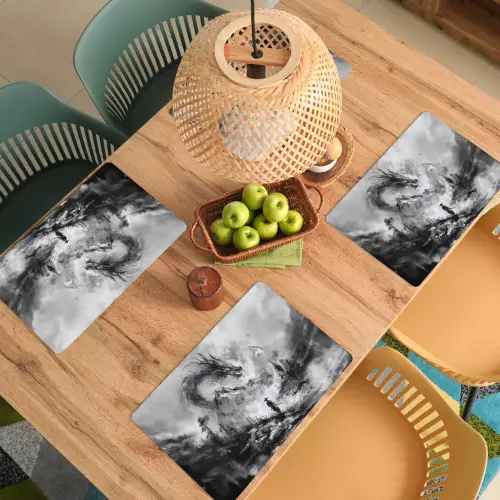 Krijger - Draak - Grijs Placemat vinyl groot -zzsfeer5_Kitchenyeah-website