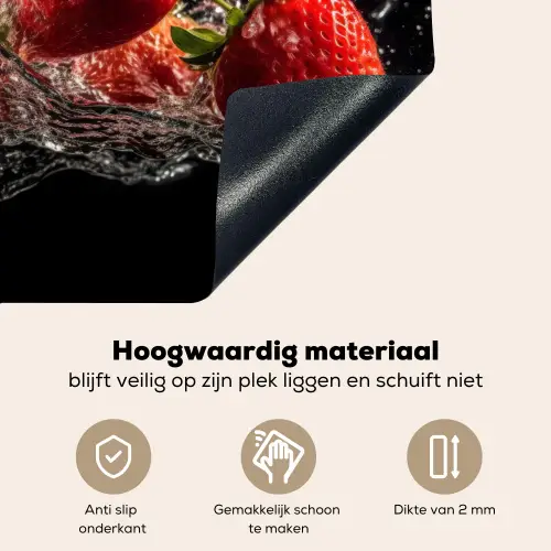 Aardbeien - Fruit - Rood - Water - Zwart Inductie beschemer met haakjes middel -ky-onderkant-nl