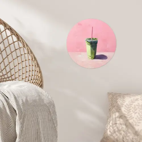 Beker - Rietje - Minimalistisch - Groen Wandcirkel behangsticker klein -sfeer4