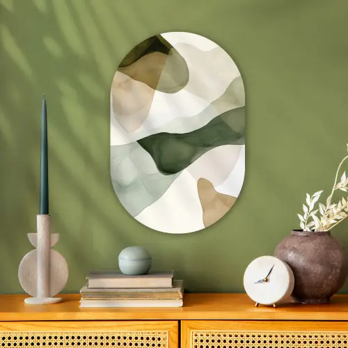 Japandi - Abstract - Groen Wandcirkel Ovaal Forex klein -sfeer2