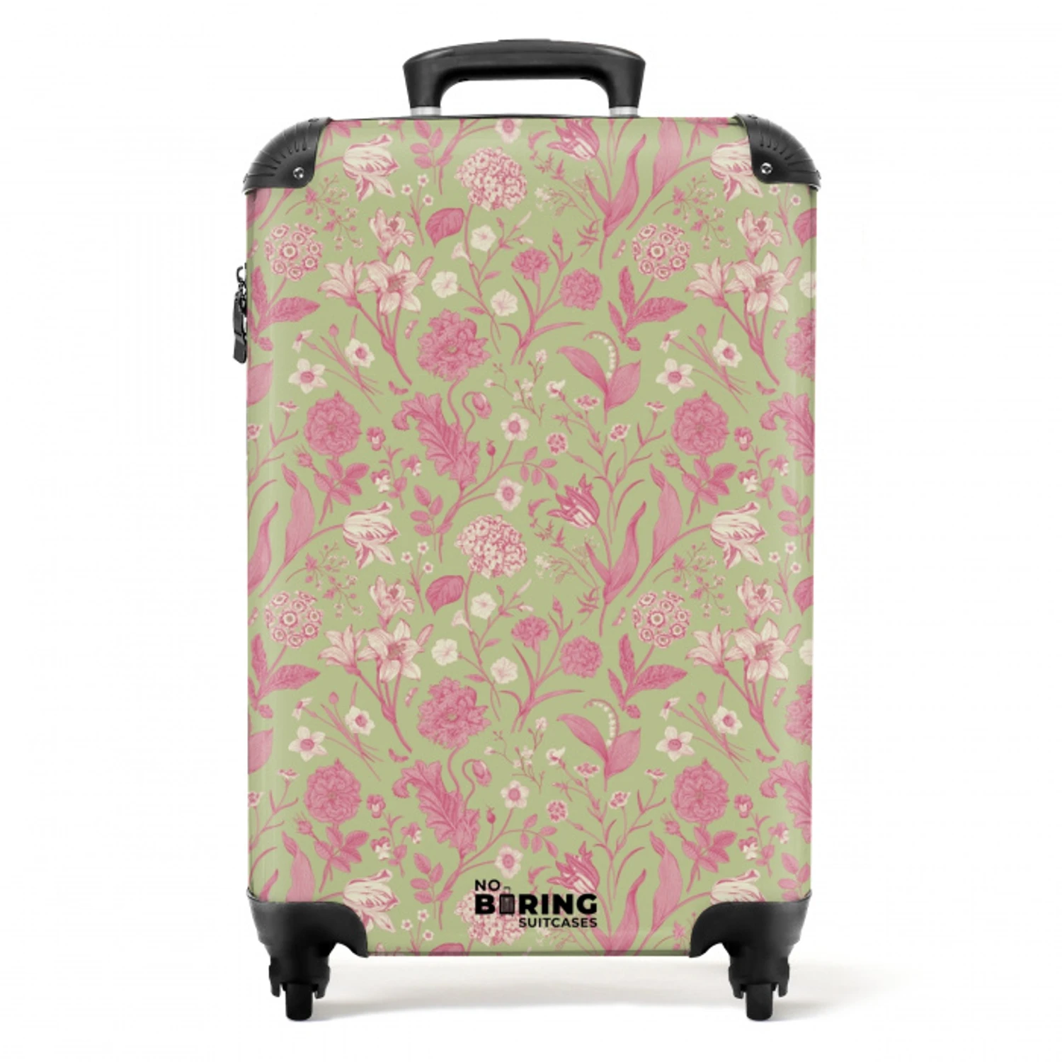 Klassiek bloemen patroon roze en groen NBS - Handbagage koffer - Kinderen Unisex middel -productfoto_recht