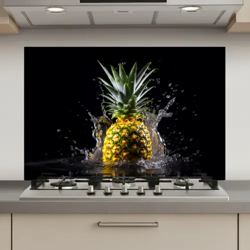 Ananas - Fruit - Water - Planten - Zwart keuken achterwand spatscherm klein -3d_website