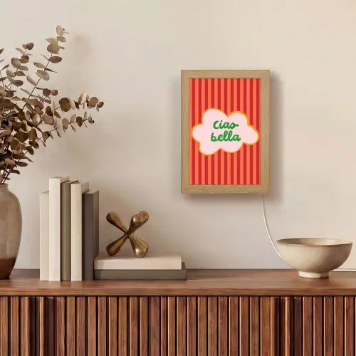Ciao bella - Tekstwolk - Strepen - Oranje Light Box met kabel (Tafellamp) klein -sfeer2