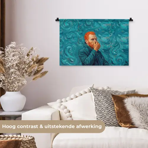 Portret - Klassiek - Blauw Wandkleed katoen klein -sfeer1