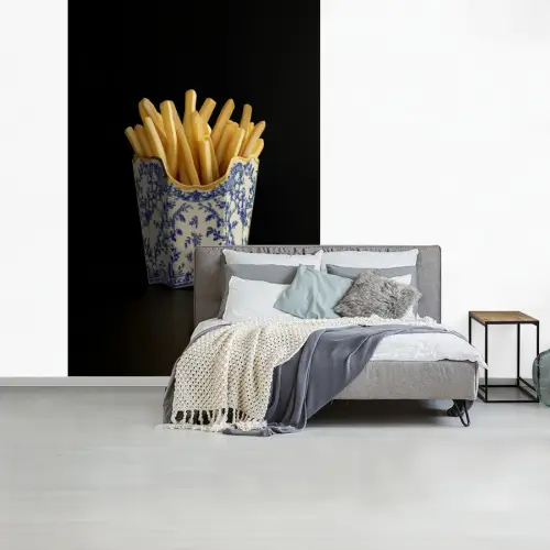 Friet - Porselein - Delfts blauw - Eten fotobehang vinyl groot -slaapkamer